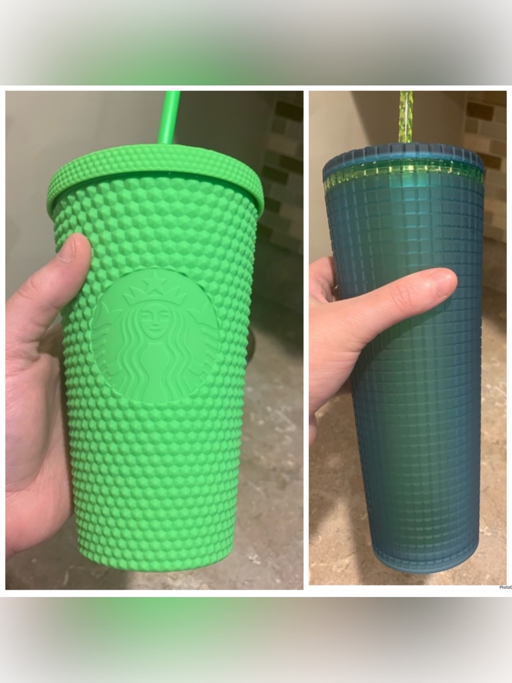 New Starbucks LTD Edition Neon Green & Teal Studded Reusable Cup Duo